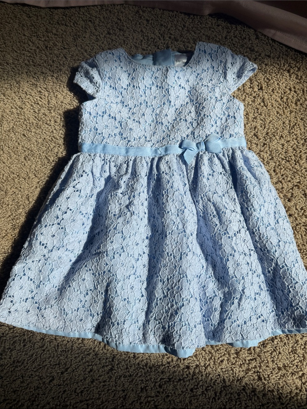 Carter's Light Blue Lace Bow-Trim Dress